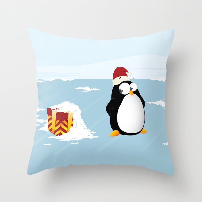 Suspicious penguin Throw Pillow