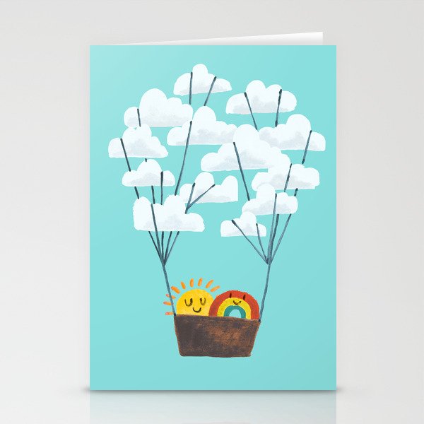 Hot cloud balloon - sun and rainbow Stationery Cards