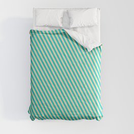 [ Thumbnail: Dark Turquoise and Beige Colored Lines Pattern Comforter ]