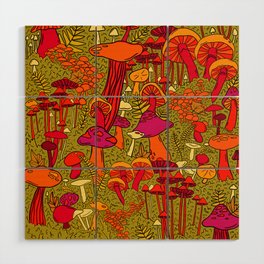Mushrooms in the Forest Wood Wall Art