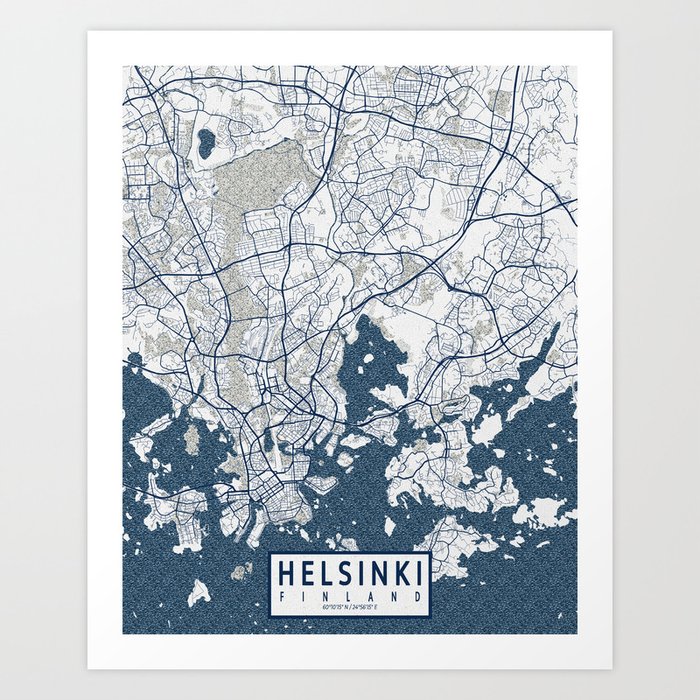 Helsinki City Map of Finland - Coastal Art Print