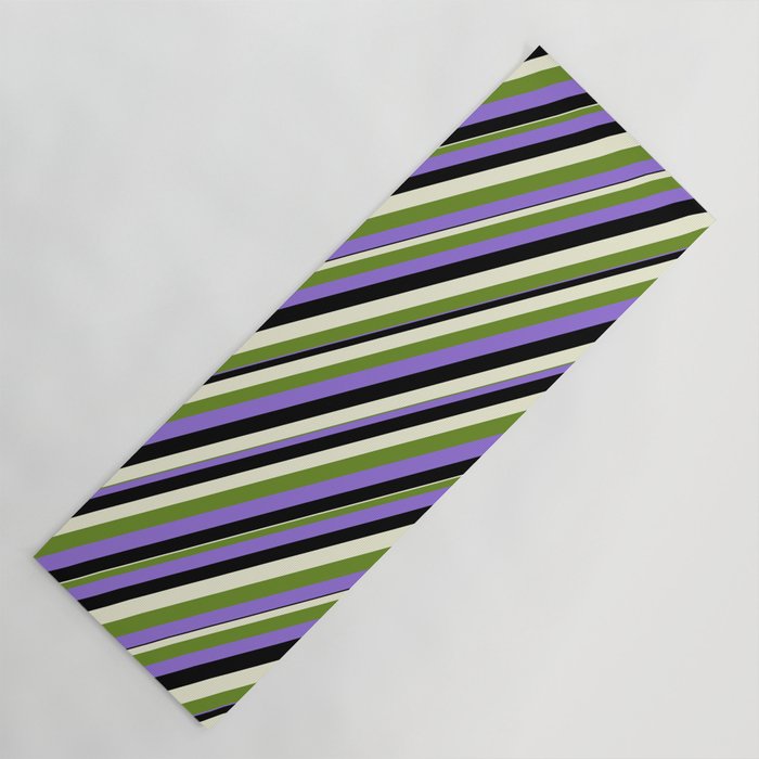 Green, Purple, Black & Beige Colored Lined Pattern Yoga Mat