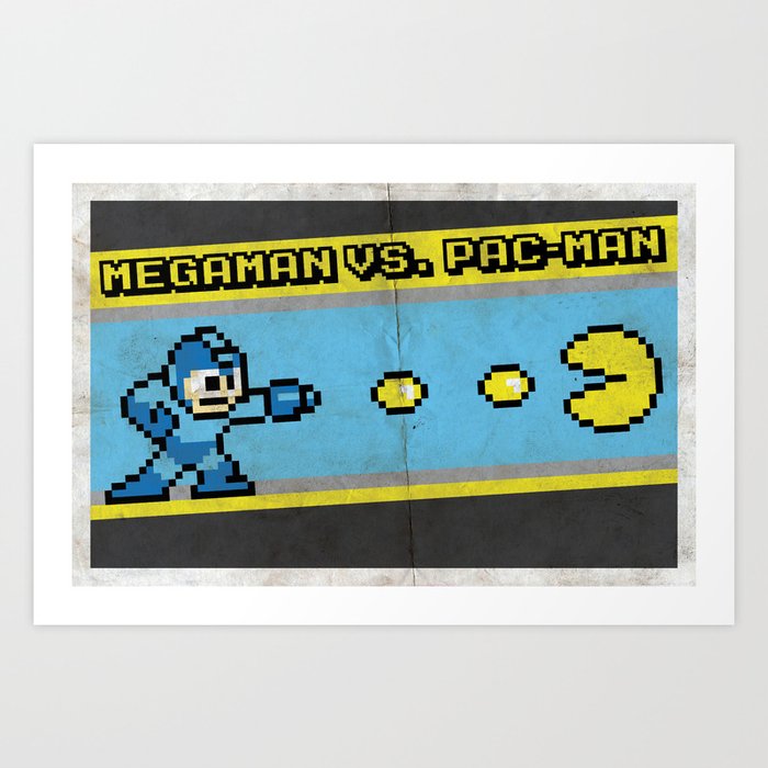 pixel art megaman vs pac man retro mashup art print by beardedbeedesigns society6 pixel art megaman vs pac man retro mashup art print by beardedbeedesigns