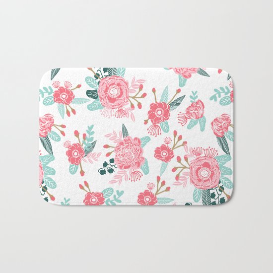 Peony florals basic girly trendy floral bouquet white fresh colors modern botanicals Bath Mat