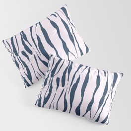 animal print - dark blue striped tiger-zebra over light pink background Pillow Sham