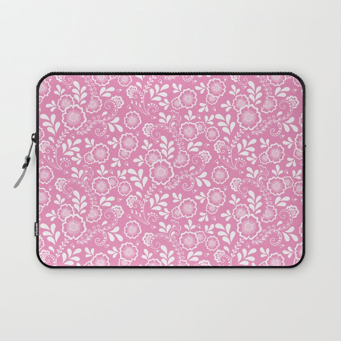 Pink And White Eastern Floral Pattern Laptop Sleeve