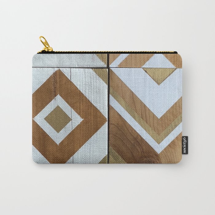 White Chevron Painting on Reclaimed Wood Carry-All Pouch