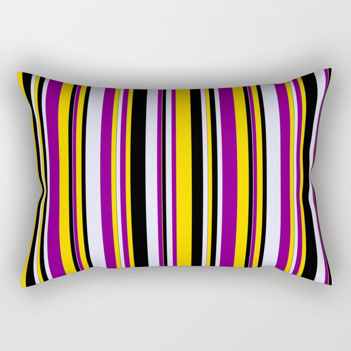 Yellow, Purple, Lavender & Black Colored Striped/Lined Pattern Rectangular Pillow