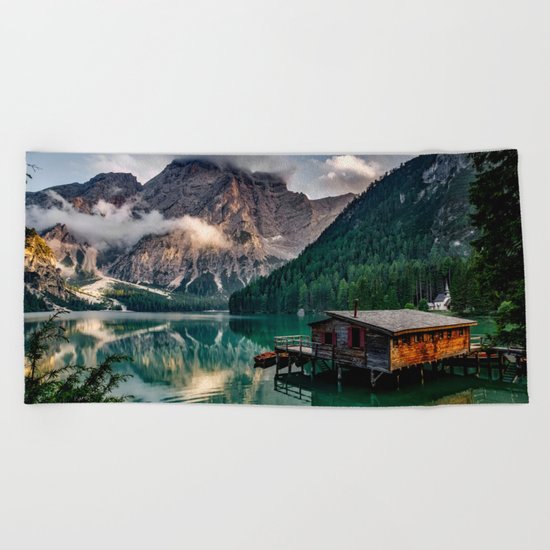Italy mountains lake Beach Towel