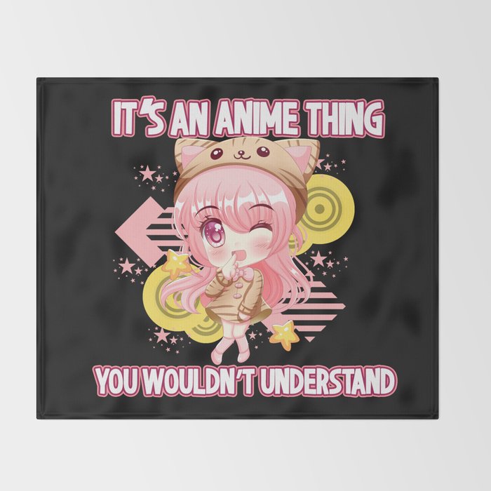 Chibi Anime Thing Cat Girl Otaku Manga Kawaii Gift Throw Blanket
