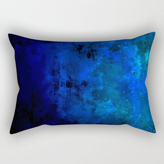 SECOND STAR TO THE RIGHT Rich Indigo Navy Blue Starry Night Sky Galaxy Clouds Fantasy Abstract Art Rectangular Pillow