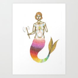 one-armed mermaid holding an axe Art Print