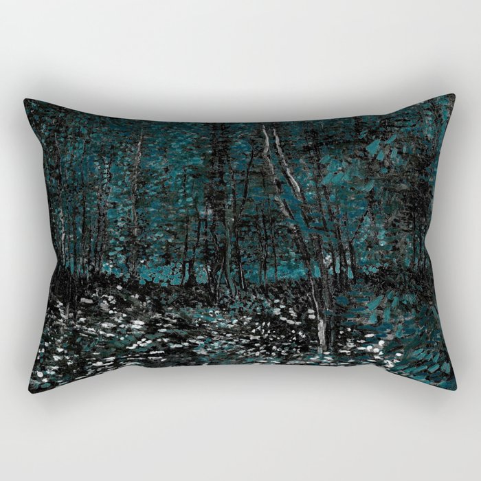 Dark Teal Van Gogh Trees & Underwood Rectangular Pillow
