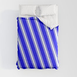 [ Thumbnail: Blue & Mint Cream Colored Striped/Lined Pattern Comforter ]