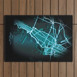 Jersey City, NJ, USA, Blue, White, Neon, Glow, City, Map Outdoor Rug