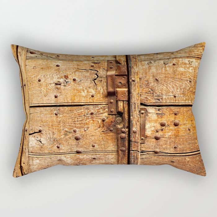 Old Weathered Wooden Door Rusty Latch and Nails Rectangular Pillow
