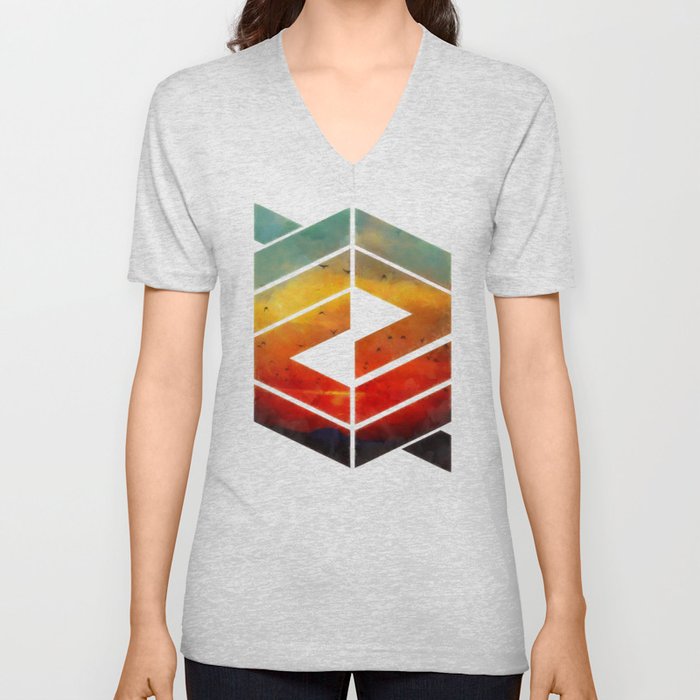 Geometric Sunset Beach V Neck T Shirt