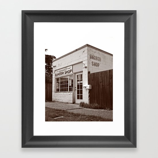 Neighborhood barber shop Framed Art Print