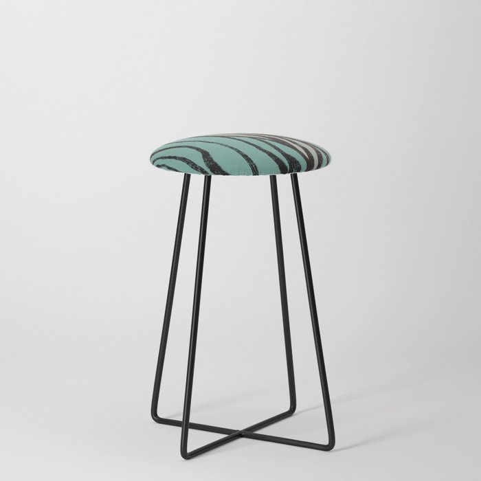 Inky Seagrass Abstract in Vintage Teal  Counter Stool