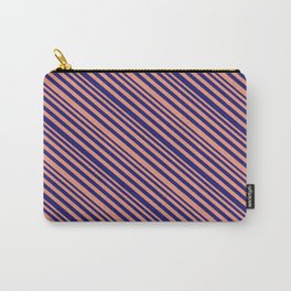 [ Thumbnail: Dark Salmon & Midnight Blue Colored Lines Pattern Carry-All Pouch ]
