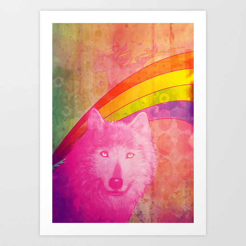 Rainbow Wolf Art Print By Cakeunicorn Society6