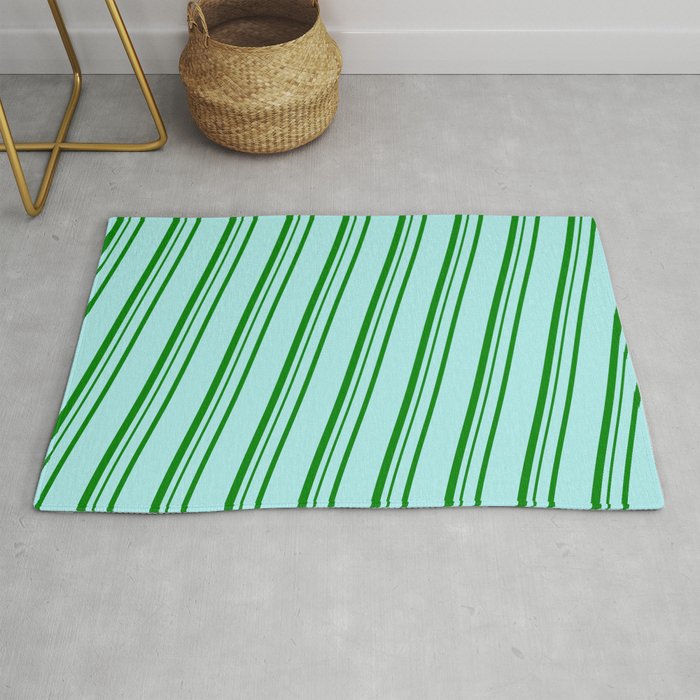 Turquoise & Green Colored Stripes Pattern Rug