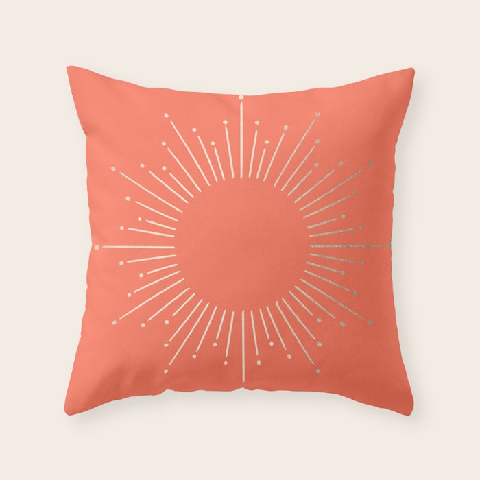 Simply Sunburst in Deep Coral Throw Pillow by Simple Luxe by Nature