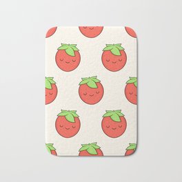 Happy Strawberry Bath Mat | Cartoon, Hat, Strawberries, Drawing, Kawaii, Collect, Food, Love, Smiley, Pattern 