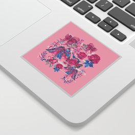 Japanese gold fishes with florals - pink and blue Sticker