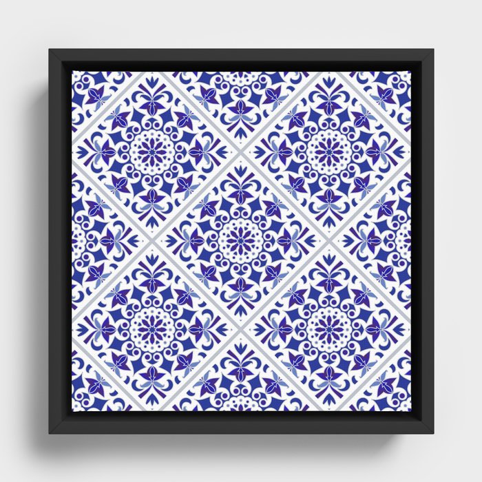 Blue and White Portuguese Tile Framed Canvas