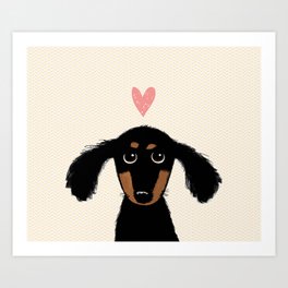 Dachshund Love | Cute Longhaired Black and Tan Wiener Dog Art Print