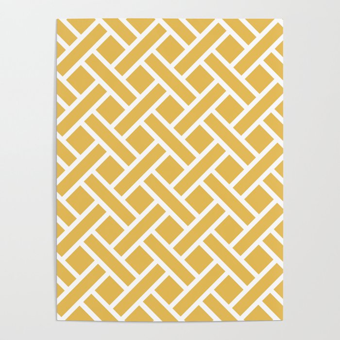 Geometric Trellis Weave Pattern 123 Yellow Poster
