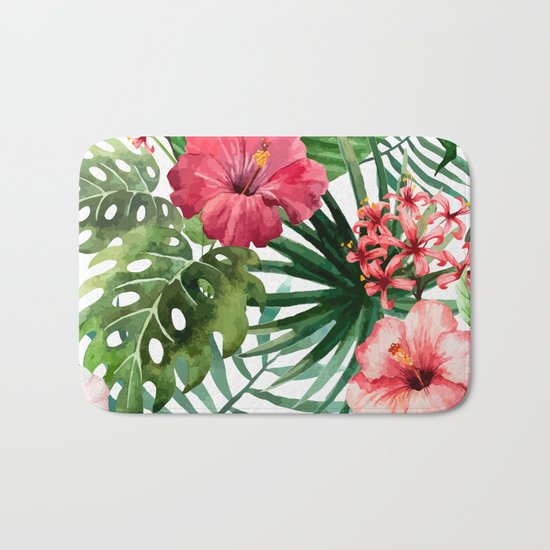Tropical Hibiscus Bath Mat By Huntleigh Society6