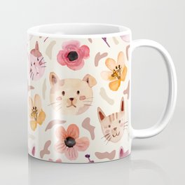 cute cat mini floral watercolor seamless pattern Coffee Mug
