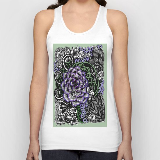 Fishes on a Coral Reef Greens - Zentangle Illustration Unisex Tank Top