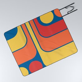 Retro Geometric Design 672 Blue Yellow Orange and Red Picnic Blanket