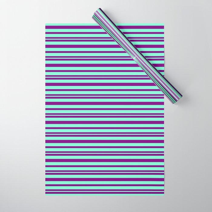 Purple & Aquamarine Colored Pattern of Stripes Wrapping Paper