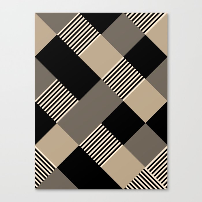 Diamond Plaid Stripes Harlequin Black Beige Brown Canvas Print
