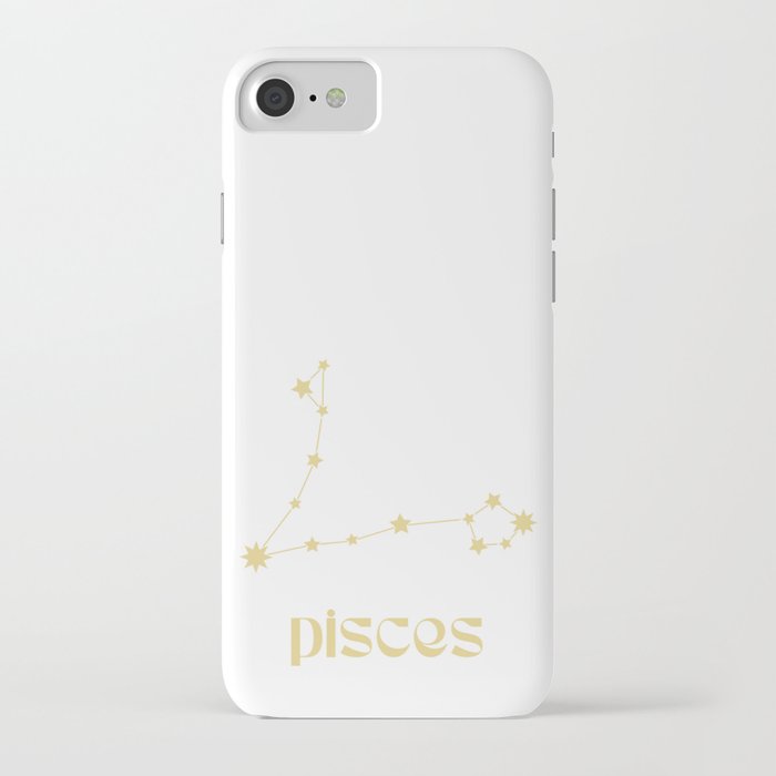 Pisces Sign Star Constellation Art, Retro Groovy Gold Font, Wall Decor iPhone Case