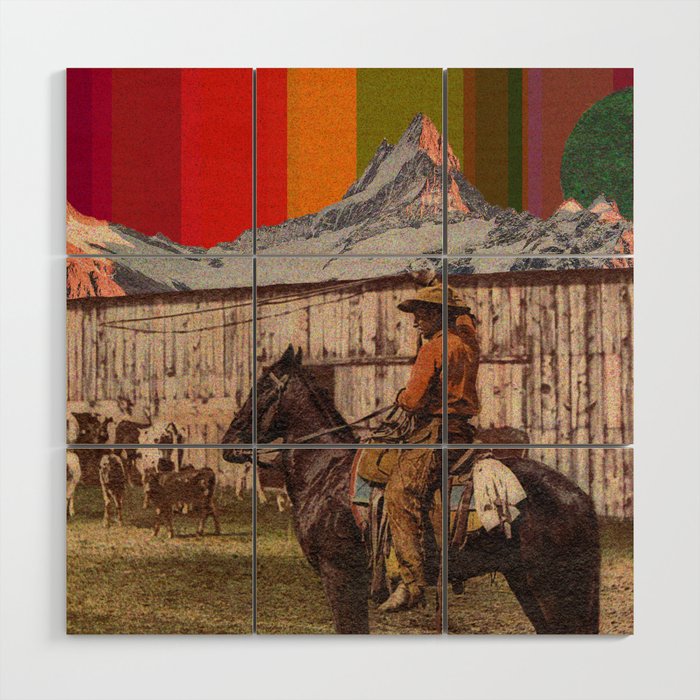 Rainbow Mt. Cowboy Wood Wall Art