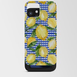 Sunny lemons on blue check pattern iPhone Card Case