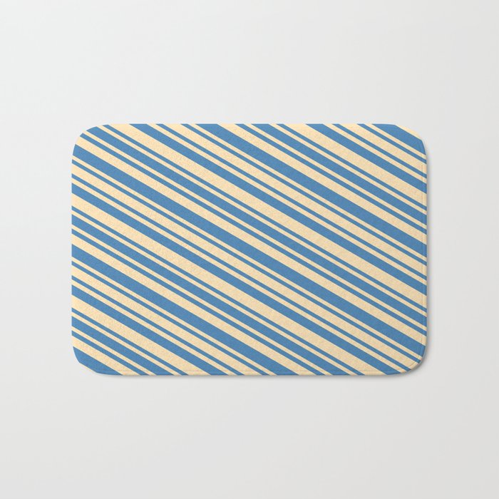 Blue and Beige Colored Stripes/Lines Pattern Bath Mat