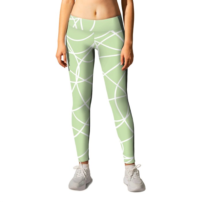 Green and White Scribbled Line Mosaic Pattern Pairs Coloro 2022 Popular Color Aloe Gel 058-83-18 Leggings