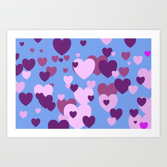 Pink Purple Hearts Blue Background Art Print By Carmenjc Society6