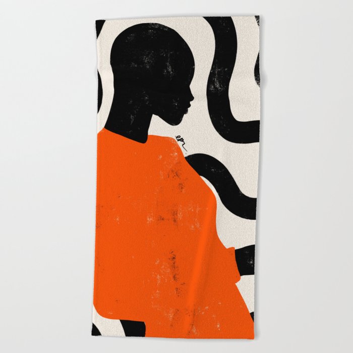 Black and white Wonsan and red dress Beach Towel