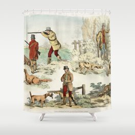 Illustration of pheasant fowl from Sporting Sketches (1817-1818) by Henry Alken (1784-1851) Shower Curtain | Hounds, Drawing, Dogs, Drawn, Hound, Hunting, Pet, Painting, Animal, Handdrawn 