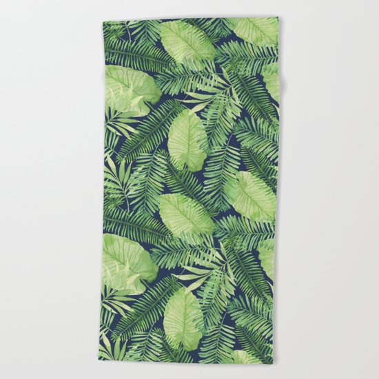 Tropical Branches Pattern on Dark 02 Beach Towel