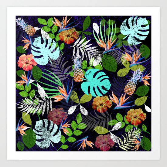 Tropical garden at night Art Print