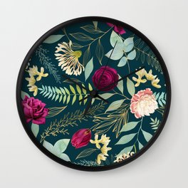 Isobel Floral Midnight Teal - Rose, Peony, Jasmine Wall Clock