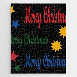Merry Christmas Greeting on Black Background Jigsaw Puzzle